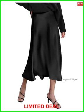 High Waisted Satin Midi Skirt Zipper Elegant Work Wear